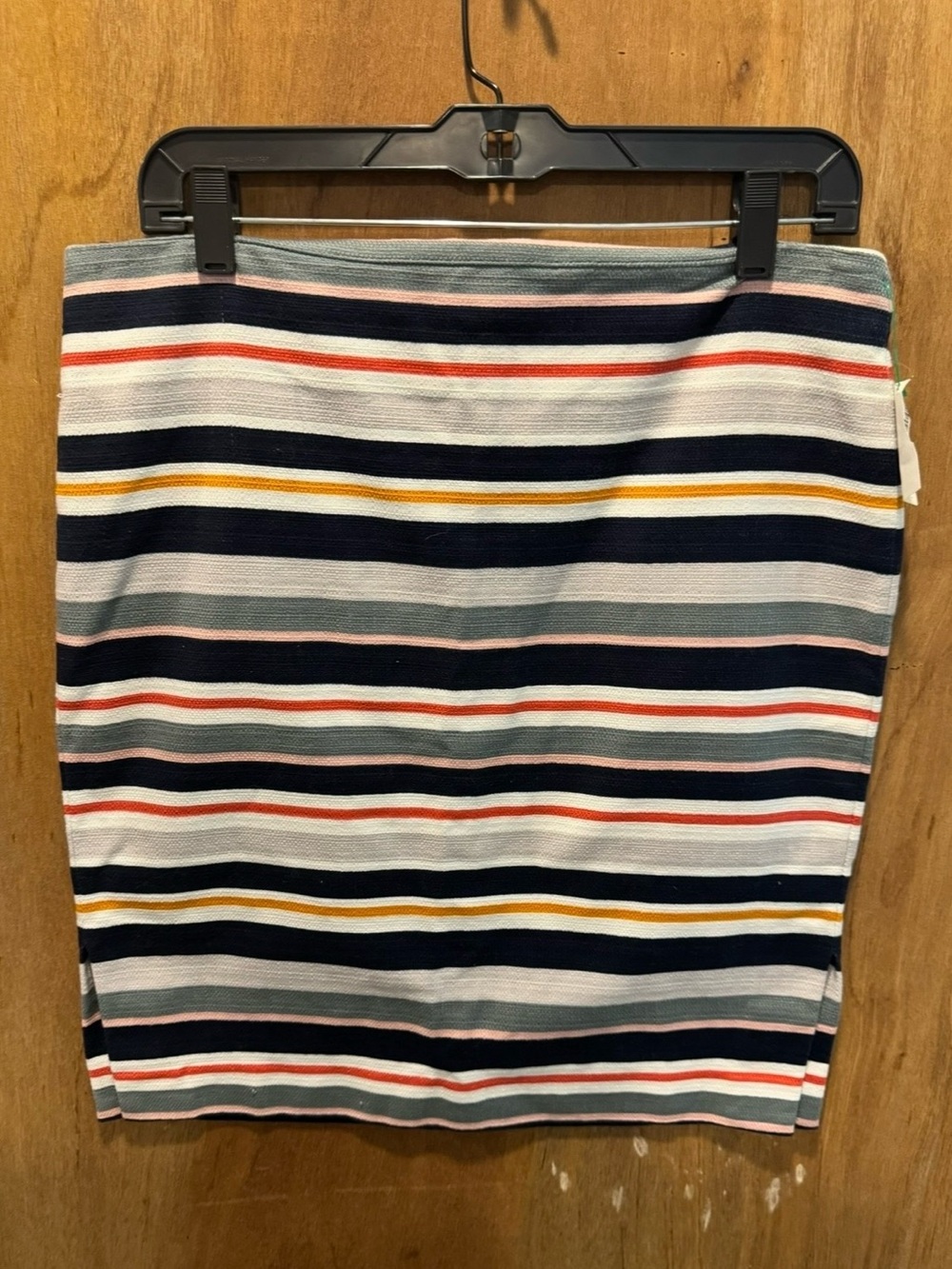 LOFT Navy, White & Coral Striped Pencil Skirt